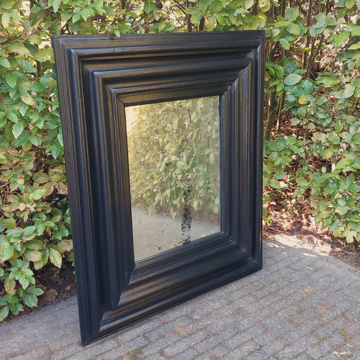 1700 A Large 19th Century Oak Ebonised Mirror The Moulding Are From A Ealier Date