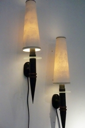 Pair Of Unique French Walllights 1950 in iron, glass, , France