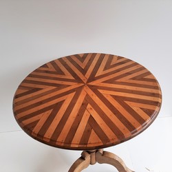 Charming 19th French Tripod Table in yew, box wood, pear, elm, France