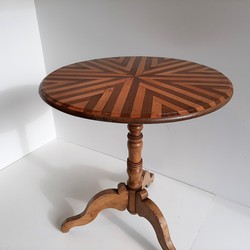 Charming 19th French Tripod Table in yew, box wood, pear, elm, France