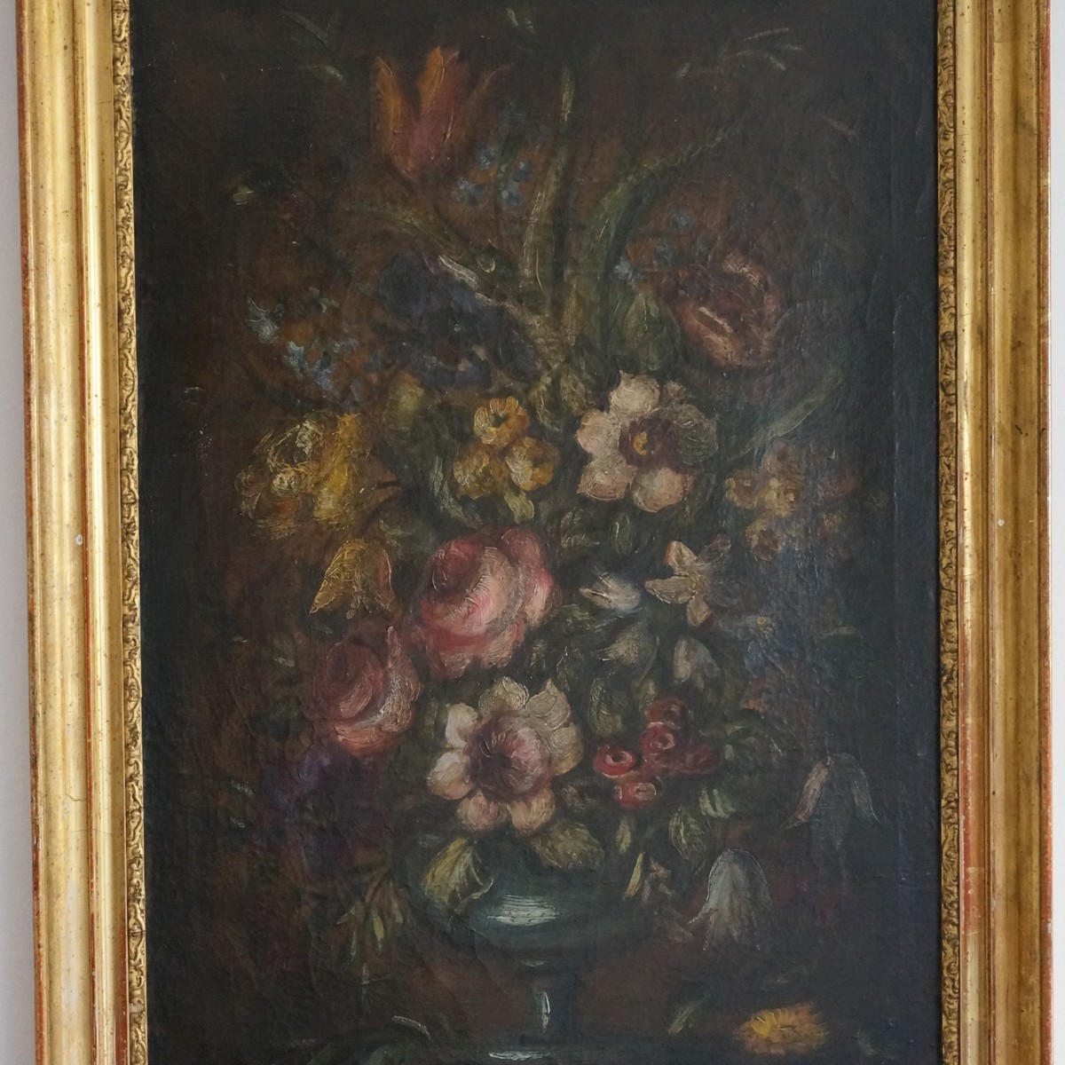 empire Small Empire Overmantel Miror, Decorated With An Urn And Flowers.