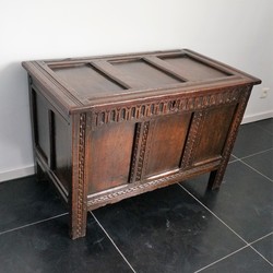 A Late 17th Century Small Oak Chest With Nice Panels And Color late 17th century in oak, England