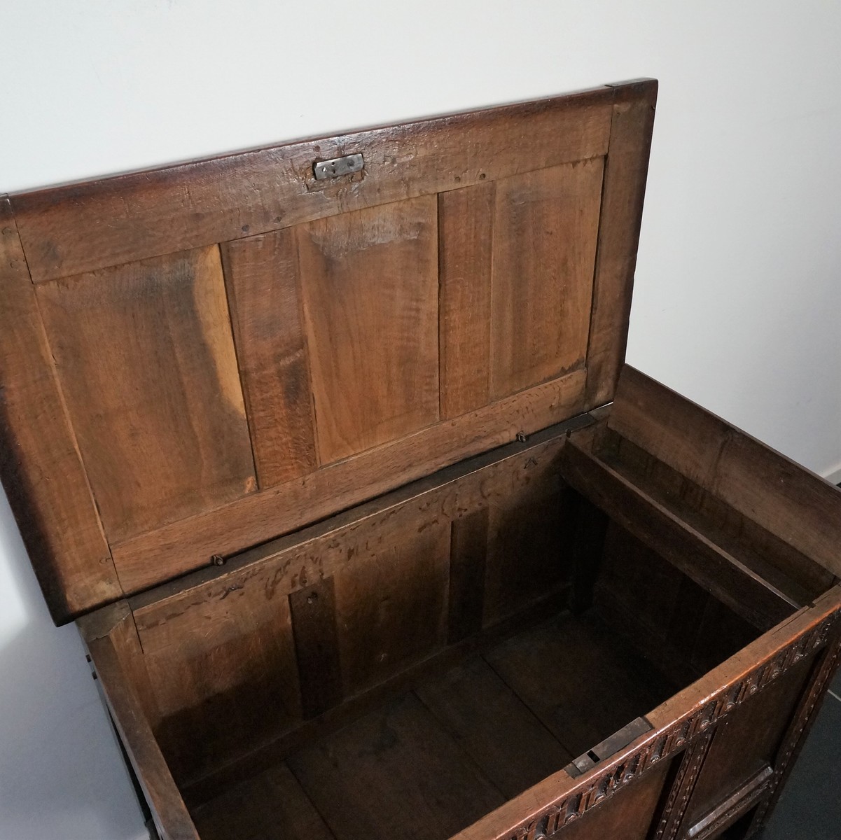 late 17th century A Late 17th Century Small Oak Chest With Nice Panels And Color