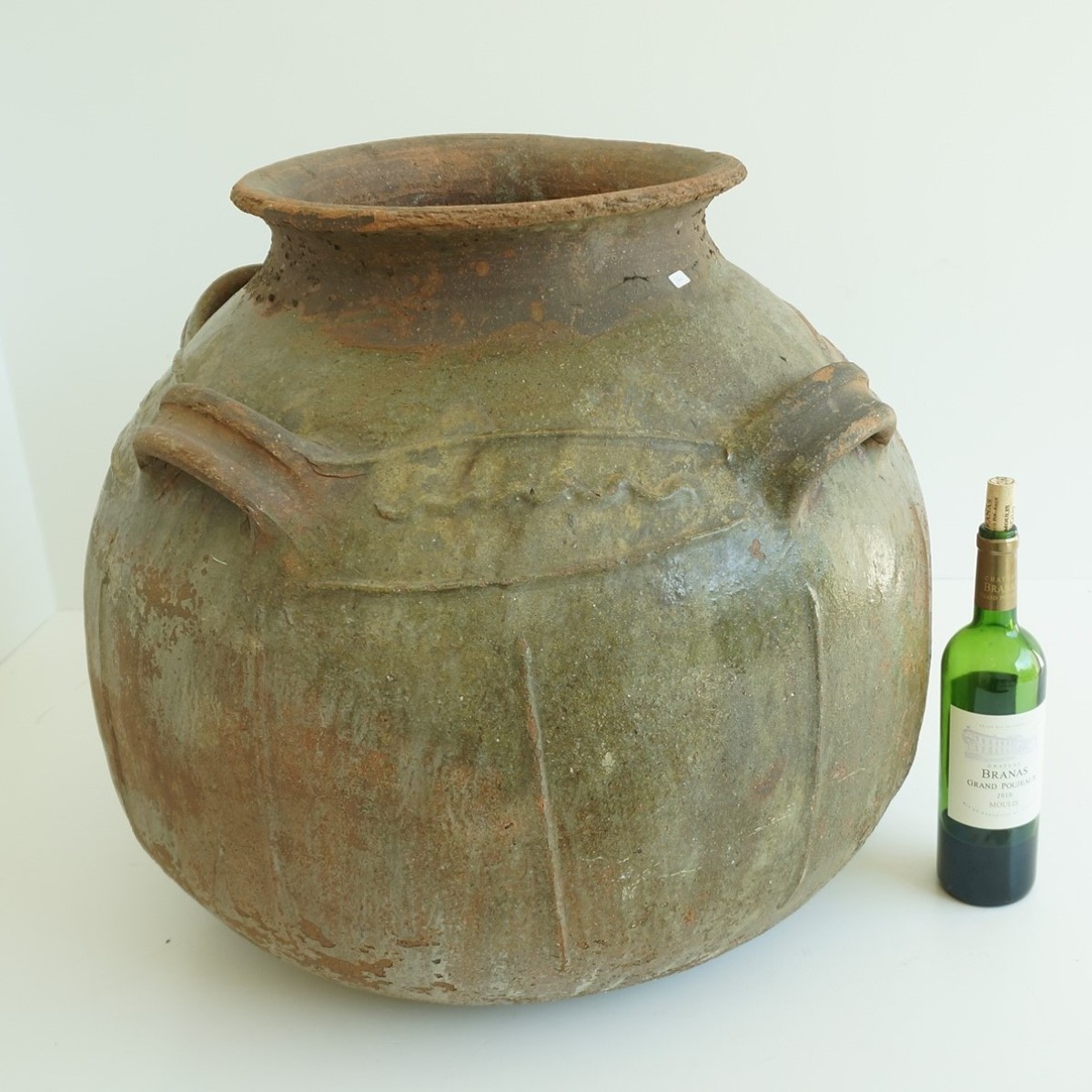 primitive French Dordogne Terracotta Glazed Storage Jar